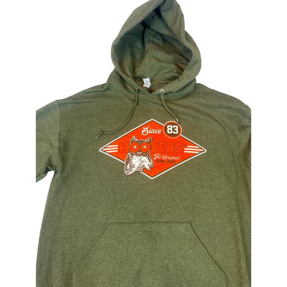 Vintage Hooters Hoodie M Sweatshirt Green Orange Owl Adult Medium Jerzees - Picture 5 of 8